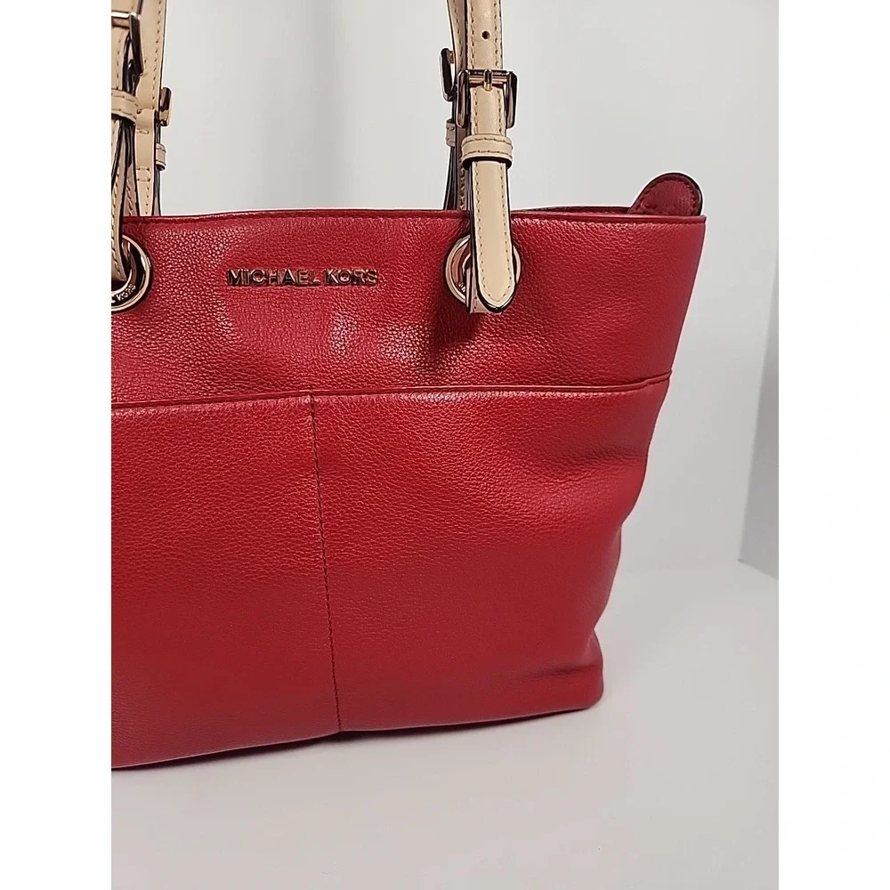 Michael Kors Bedford Large Pocket Tote Bag Flame Red Pebbled Leather 30H4GBFT6L